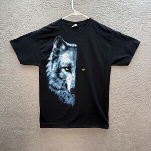 Fruit Of The Loom Shirt Adult Medium Black Wolf Nature Biker Grunge Outdoors Y2K